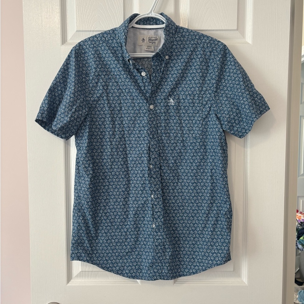 EEUC Original Penguin Blue Casual Button Down Shirt